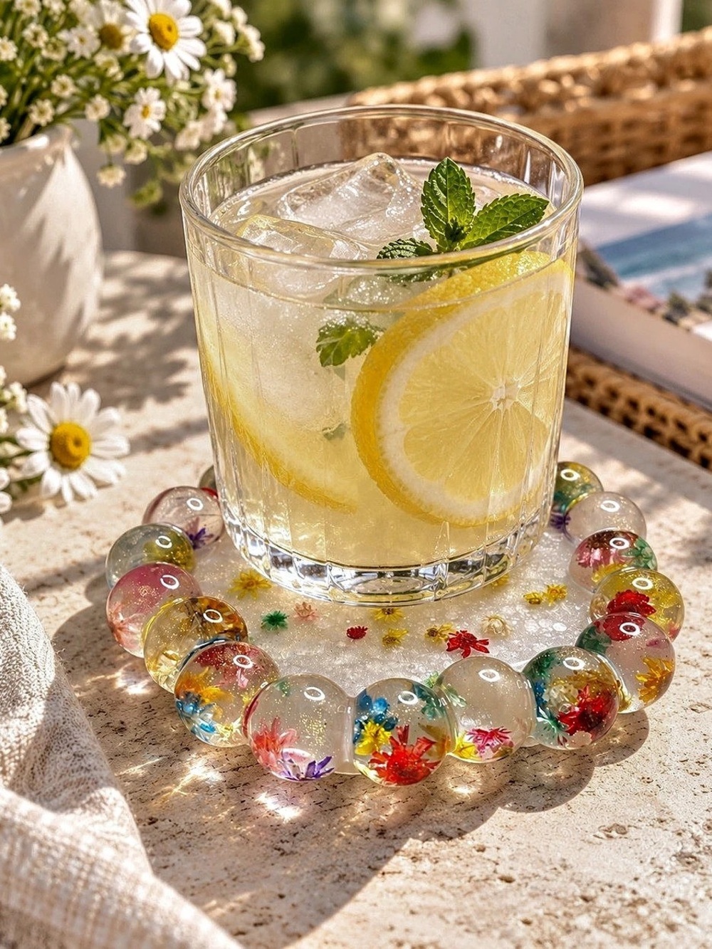 Floral Resin Drink Coaster Set Multicolor